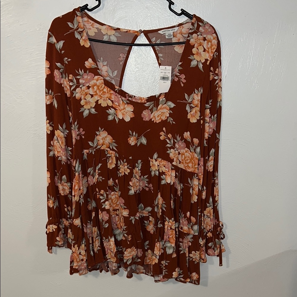 Floral Women's Top in Burnt Orange